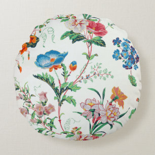France 1830 Floral Antique Wallpaper Round Pillow