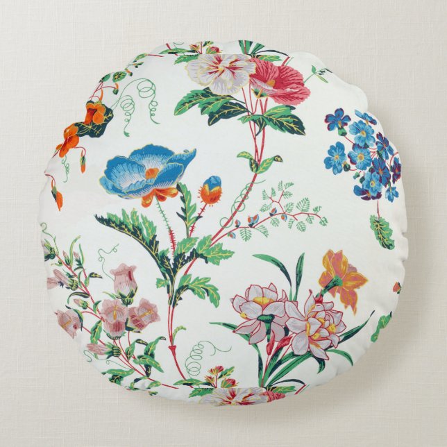 France 1830 Floral Antique Wallpaper Round Pillow (Front)