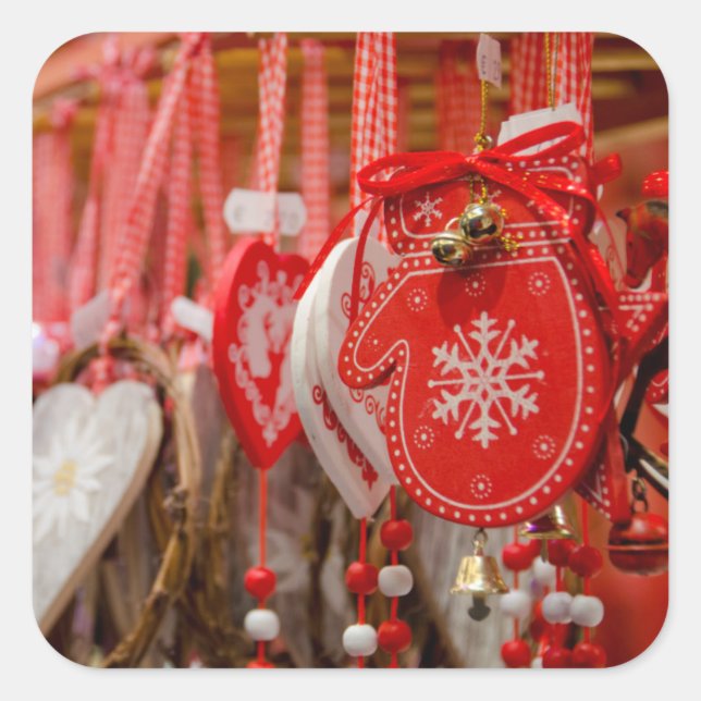 France, Alsace, Colmar. Christmas Market Square Sticker (Front)