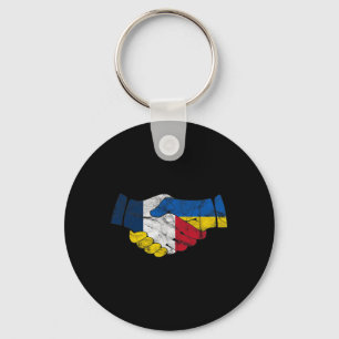 France And Ukraine Friendship Handshake Flags Vint Keychain