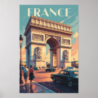 France Arc de Triomphe Travel Art Vintage