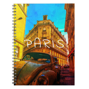 France Architecture French Street Old Car Paris Notebook