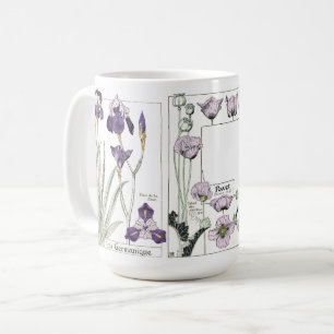 France Art nouveau Botanique Iris Poppy Flower Mug