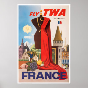 France Art Print Vintage TWA Travel Poster