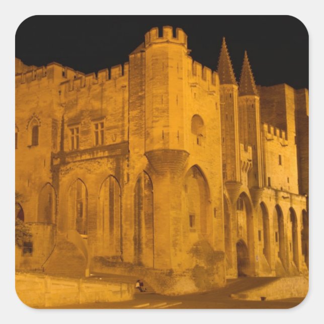 France, Avignon, Provence, Papal Palace at night 2 Square Sticker (Front)