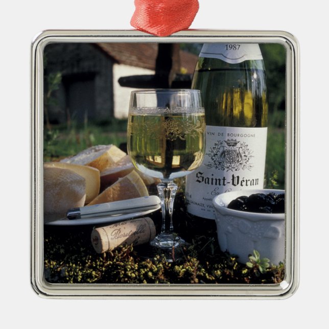 France, Burgundy, Chablis. Local wine and Metal Ornament (Front)