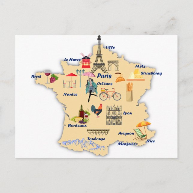 France Carte des destinations touristiques avec de (Devant)