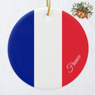 France Christmas Ornament, French Flag Ceramic Ornament