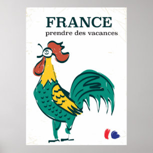France cockerel vintage travel poster