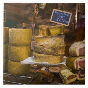 France, Corsica. Local cheeses and charcuterie Tile