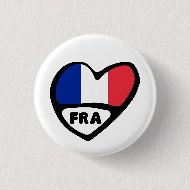 France Country Code Flag Heart Pin Badge, FRA (Front)