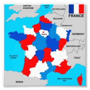 france country political map flag photo print