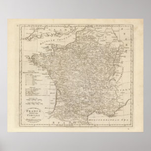 France Divided into Circles and Departments 2 Poster