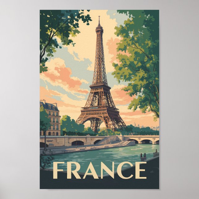 France Eiffel Tower Travel Art Vintage Poster (Front)