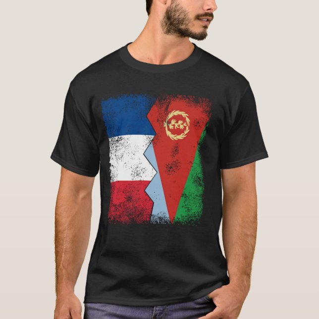 France Eritrea Flags Half Eritrean French Roots Vi T-Shirt (Front)
