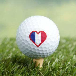 France Flag and Red Heart Design Golf Balls