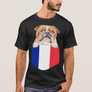 France Flag Bulldog Dog In Pocket T-Shirt