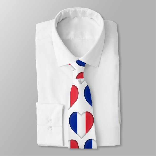 France Flag Colours Heart Pattern Neck Tie (Tied)