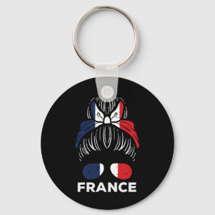 France Flag French Girl Hairbun Football Soccer Fa Keychain