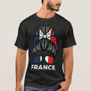 France Flag French Girl Hairbun Football Soccer Fa T-Shirt