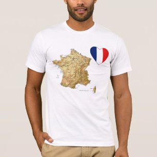 France Flag Heart and Map T-Shirt