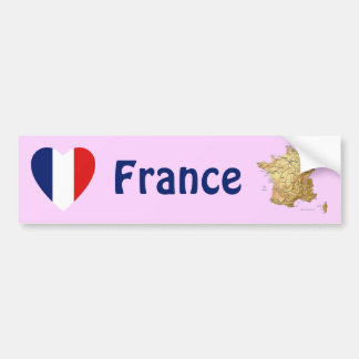 France Flag Heart + Map Bumper Sticker