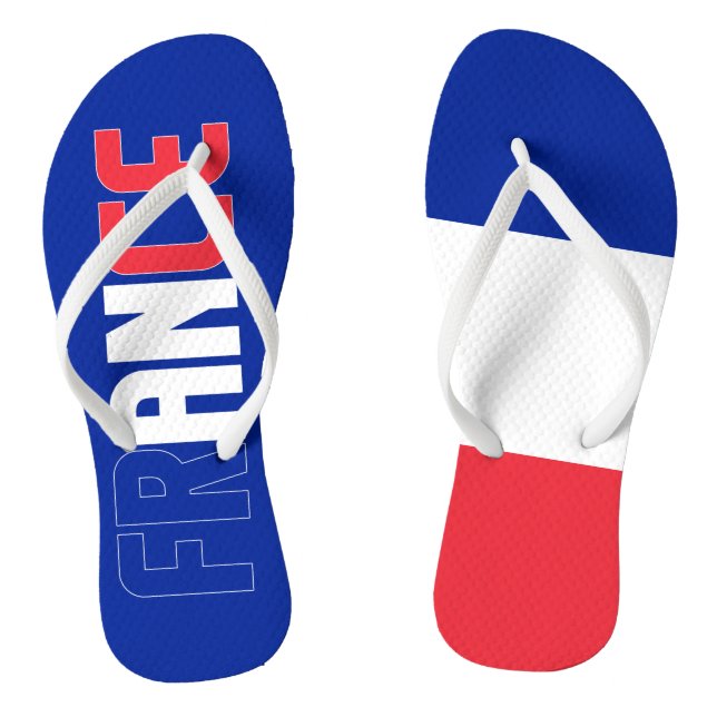 France Flag Inscription Red Blue White Two Colour  Flip Flops (Footbed)