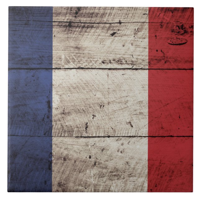 France Flag on Old Wood Grain Tile (Front)