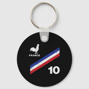 France Flag Rooster Number 10 Soccer Fan Men Women Keychain
