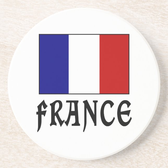 France Flag & Word Black Coaster (Front)