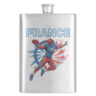 France Football Dynamic Quarterback Patriotic Art Hip Flask