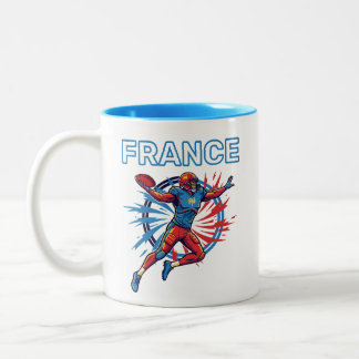 France Football Dynamic Quarterback Patriotic Art Two-Tone Coffee Mug