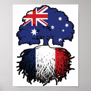 France French Australian Australia Tree Roots Flag Poster
