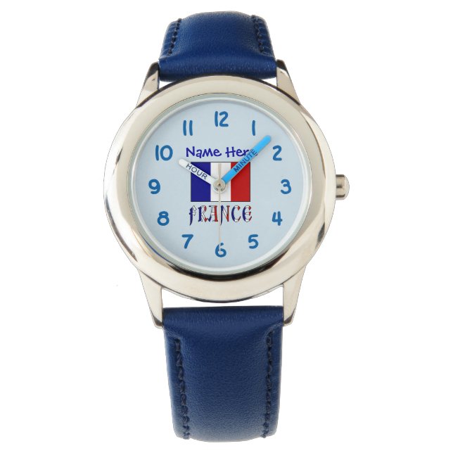 France French Flag Blue Personalized Kid's Watch (Front)