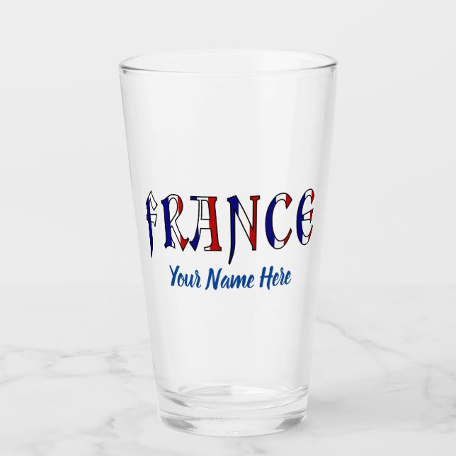 France French Flag Colours Personalized Drinking Glass (Front)