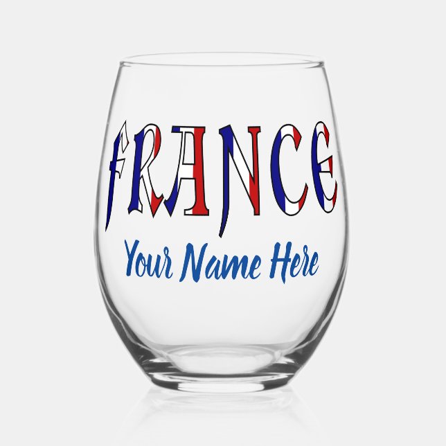 France French Flag Colours Personalized  Stemless Wine Glass (Front)