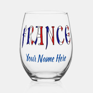France French Flag Colours Personalized  Stemless Wine Glass