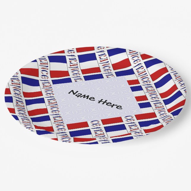 France French Flag Tiled Personalized  Paper Plate (Angled)