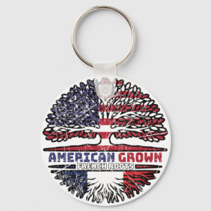 France French US American USA United States Tree Keychain