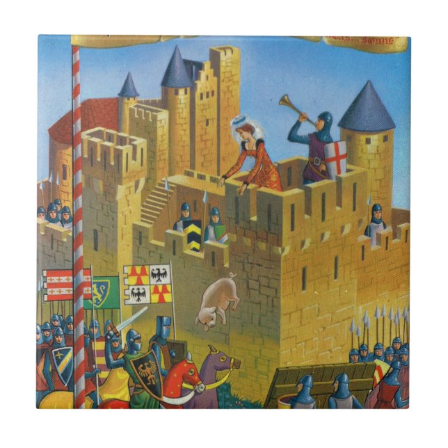 France, French vintage Medieval Carcassonne Tile (Front)