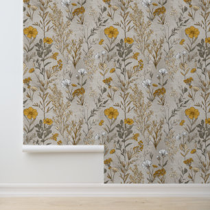 France Gray Floral Wallpaper