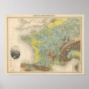 France hypsometric poster