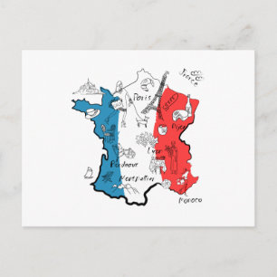 France Illustrated Map Postcard
