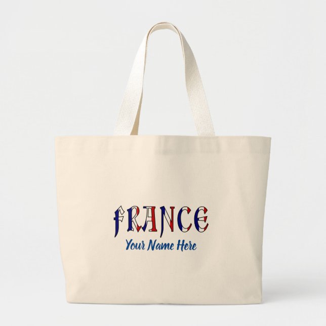 France in French Flag Colours Personalized  Large Tote Bag (Front)