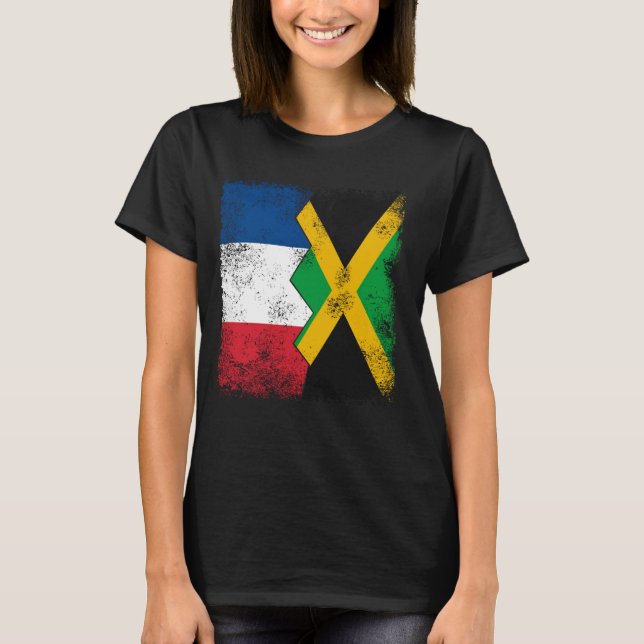 France Jamaica Flags Half Jamaican French Roots Vi T-Shirt (Front)
