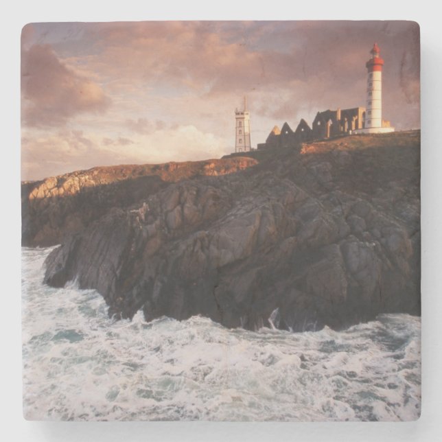 France, lighthouse at dawn stone coaster (Front)