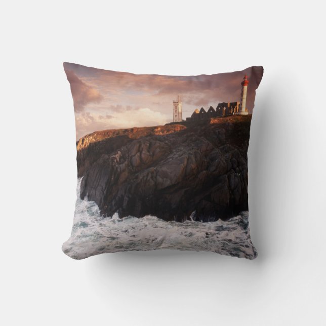 France, lighthouse at dawn throw pillow (Front)