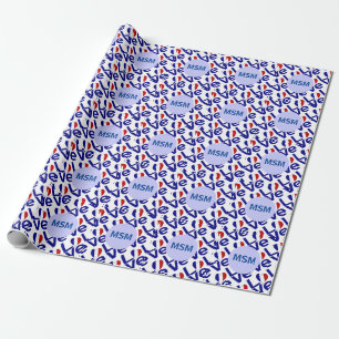 France LOVE Heart Flag Tiled Personalized Wrapping Paper