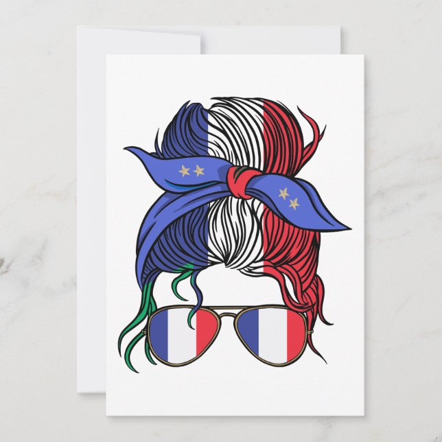 France messy bun with French Flag Invitation (Front)
