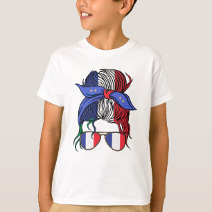 France messy bun with French Flag T-Shirt